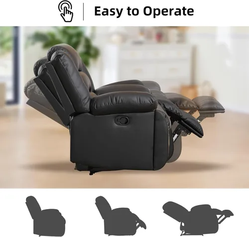Miniatura 4 de EBELLO Juego de sofá reclinable manual de piel sintética, sofá reclinable de 3 asientos, juego de muebles de sofá para sala de estar, color negro