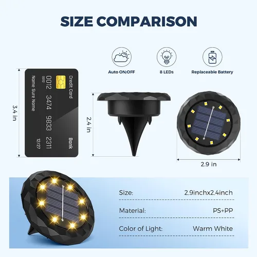 Miniatura 3 de SOLPEX Mini luces solares de tierra, paquete de 12 luces solares para caminos al aire libre, impermeables, luces de jardín para entrada, pasarela