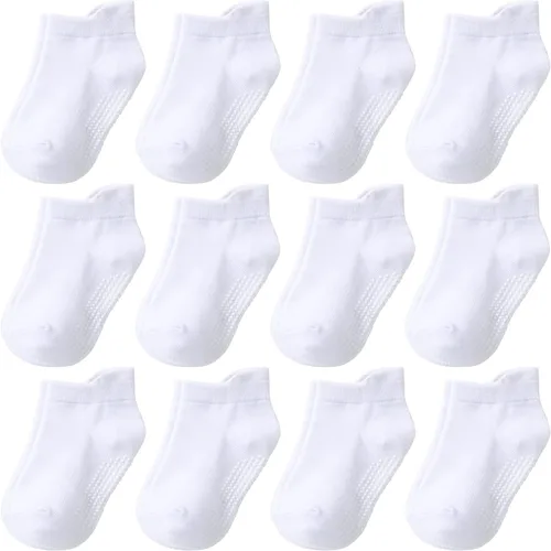 Miniatura 19 de Calcetines antideslizantes para bebés y niños pequeños, de algodón, 12 unidades, calcetines de tobillo lindos para recién nacidos, niños y niñas