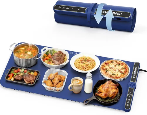 Miniatura 13 de Tapete de calentamiento de alimentos extragrande, bandeja de calentamiento eléctrico de calentamiento rápido con 9 ajustes de temperatura y Gris