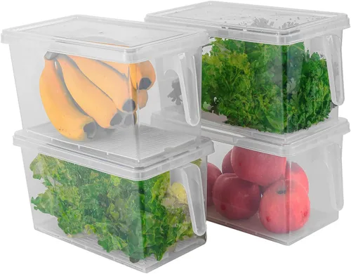 Miniatura 6 de Sooyee Contenedores de almacenamiento para refrigerador, paquete de 4 unidades de 4 litros, apilables, organizador de refrigerador con asa