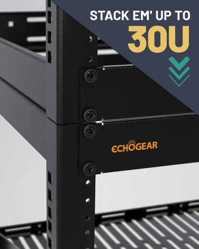 Miniatura 8 de ECHOGEAR Bastidor de red de 10U - Diseño de 4 postes resistente para montaje en pared, con estructura abierta que incluye 2 estantes ventilados