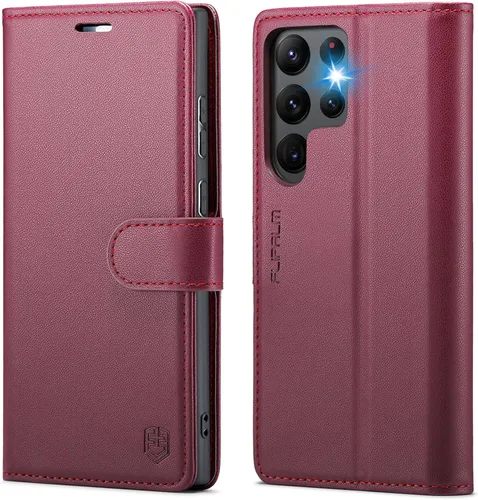 Miniatura 7 de FLIPALM Funda tipo cartera para Samsung Galaxy S22 Ultra, con bloqueo RFID, soporte para tarjetas de crédito, de piel sintética, con función atril