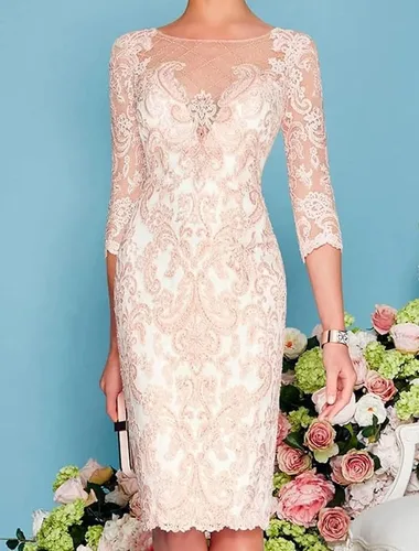 Miniatura 2 de Mother-of-The-Bride-Dresses-for-Wedding Lace Knee Length Chiffon Gowns Dresses 34 Length Sleeves Lace Formal Gowns