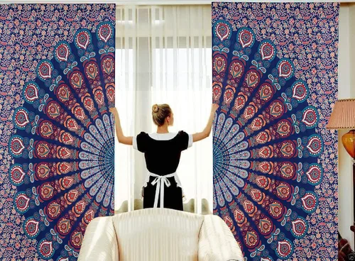 Miniatura 20 de Cortinas de ventana de mandala hippie indio, gitano, bohemio, sol, luna, hermosas cortinas para dormitorio, sala de estar, balcón, cenefa