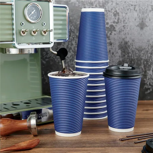 Miniatura 5 de LITOPAK Paquete de 80 vasos de papel desechables de 16 onzas con aislamiento de pared ondulada, tazas de café de papel caliente aisladas de tres