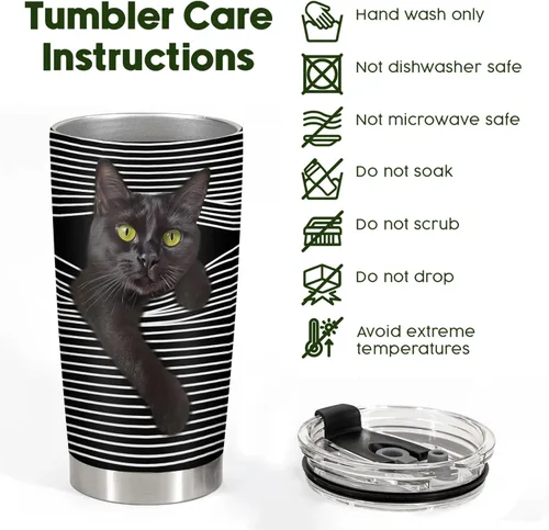 Miniatura 8 de 34HD Taza Negra de Gato con Tapa, 20 oz de Acero Inoxidable con Aislamiento al Vacío, Oculta y Busca Gato, Regalos Graciosos de Gato para Hombres