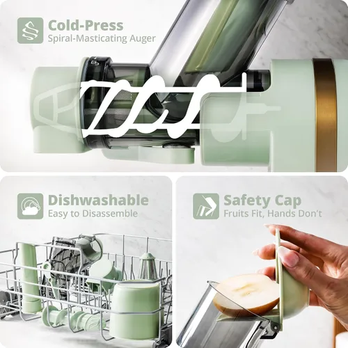 Miniatura 6 de Greater Goods Exprimidor de prensa fría, potente extractor de jugo por masticación lenta con motor silencioso para frutas y verduras, alto Verde
