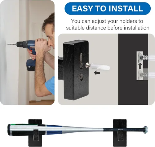 Miniatura 4 de Alpinista Soporte de pared para bate de béisbol, soporte de pared horizontal para bate de béisbol para exhibición