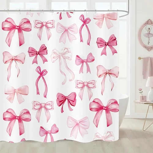 Miniatura 8 de Cortina de ducha con lazo negro, bonito lazo coqueto, cortinas de ducha en blanco y negro para niñas, cortina de baño de tela de poliéster