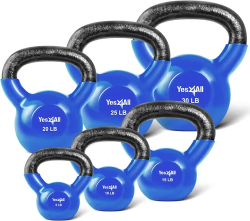 Miniatura 23 de Yes4All - Juego de pesas rusas recubiertas de vinilo, set combinado para entrenamiento corporal completo, fuerza de agarre, flexiones y ejercicios