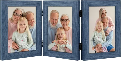 Miniatura 23 de Frametory, 3 Marcos de Fotos 4x6 Marcos de Fotos Trípticos Collage - Cristal Real - Triple Plegable (Gris, 1 Paquete)