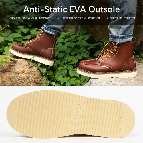Miniatura 4 de Men's 6" Soft Toe Work Boots Full Grain Leather Moc Toe Waterproof Wedge Sole Comfortable Construction Boots