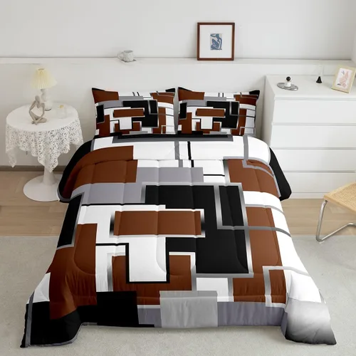 Miniatura 44 de Erosebridal Edredón Cuadrado para Niños y Niñas, Juego de Ropa de Cama Negro y Gris Blanco Azul Marino, Juego de Edredón Geométrico Completo