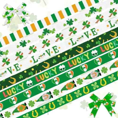 ALIBBON 9 rollos de cinta verde del día de San Patricio de 27 yardas 3/8 pulgadas para decoración del día de San Patricio, cinta de grogrén de