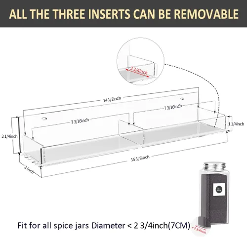Miniatura 6 de Sezanrpt Estante acrílico para especias de montaje en pared, estantes colgantes para condimentos, tarros de especias de cocina, organizador