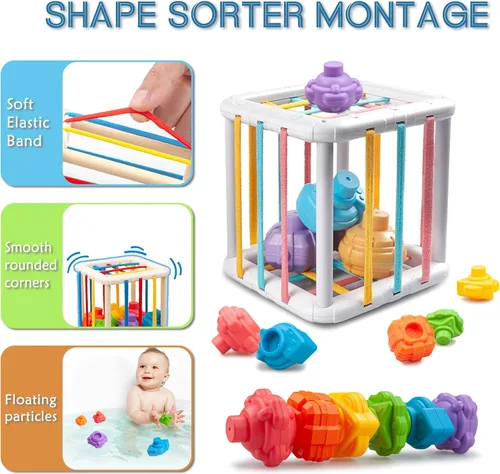 Miniatura 4 de Juguetes 6 en 1 para bebés de 6 a 12 meses, juguetes para bebés de 6 a 12 meses, incluye 12 bloques apilables suaves, cuerda de silicona y bola