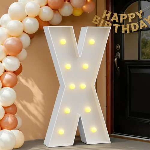 Miniatura 42 de IMPRSV Letras de mosaico iluminadas de marquesina, 4 pies para globos y fiestas, decoración de kit de arco