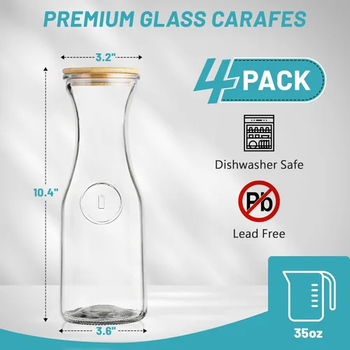 Miniatura 2 de Jarra de vidrio con tapa de bambú, jarra dispensadora de bebidas de 35 onzas, suministros de barra de mimosa, jarra de vidrio transparente