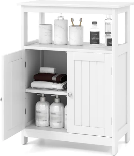 Tangkula Gabinete de Almacenamiento para Baño, Organizador de Piso Independiente con 2 Puertas y 1 Estante Ajustable, Muebles Modernos para Baño del