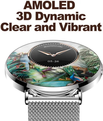 Miniatura 5 de Relojes inteligentes ultrafinos para mujer (llamada/2 bandas/todo metal), 1.614 in, pantalla ultra clara AMOLED de 1.32 pulgadas, rastreador