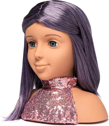 Miniatura 3 de I'm A Stylist Styling Head Deluxe Lola - Cabeza de maniquí de muñeca, peluca intercambiable, pelo morado de fibra sintética incluye pestañas