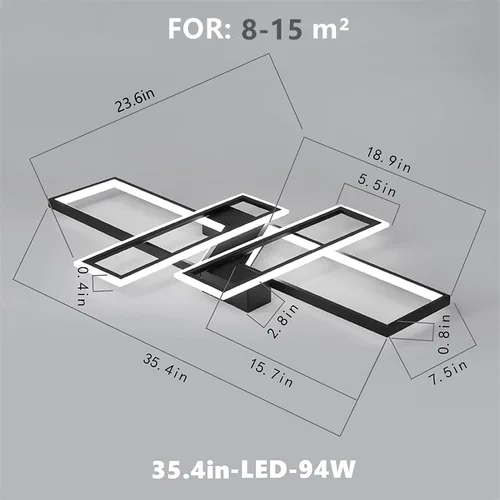 Miniatura 6 de SMG Moderna lámpara de techo LED para dormitorio, lámpara LED regulable de 35 pulgadas, lámpara de techo de diseño cuadrado de montaje empotrado