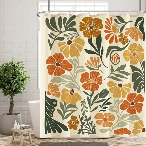 Miniatura 40 de Black Floral Shower Curtain Stall Small Half Single Mini Boho Flower Farmhouse Vintage Gothic Abstarct Retro Funky Botanical Moody Fabric Cloth
