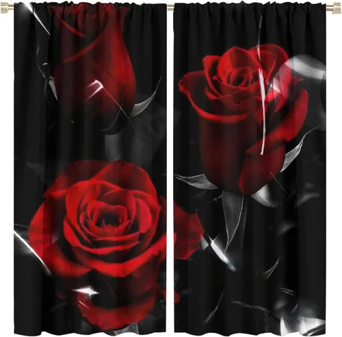 Miniatura 13 de Cortinas opacas con diseño floral de rosas para cocina, retro, rústicas, románticas, con bolsillo para barra, cortinas opacas para dormitorio, sala