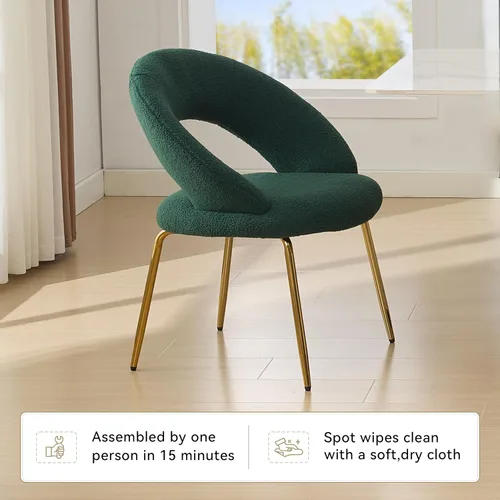 Miniatura 6 de Modern Dining Chairs with Curved Backrest and Metal Legs, Teddy Fabric Upholstered Desk Chair for Kitchen Dining Room Table & Chair Sets, Seating