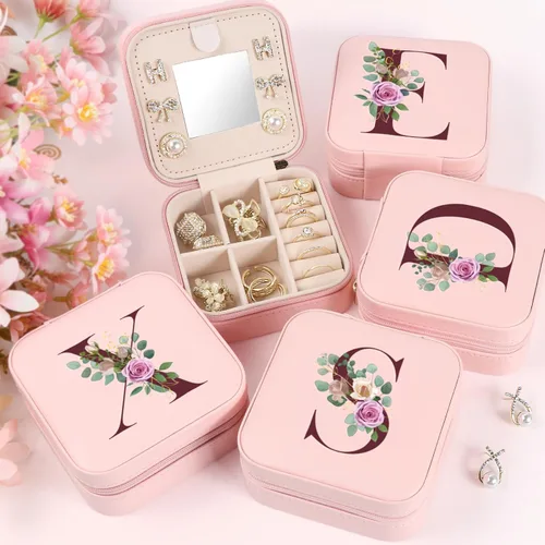 Miniatura 6 de Joyero pequeño con inicial, estuche organizador de joyas de viaje, estuche de joyería pequeño personalizado, estuche organizador de joyas, caja