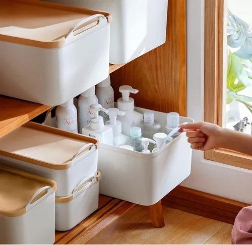 Miniatura 7 de ANMINY 12 contenedores de plástico con tapas, grandes cajas de almacenamiento blancas para organización, cestas de almacenamiento de plástico