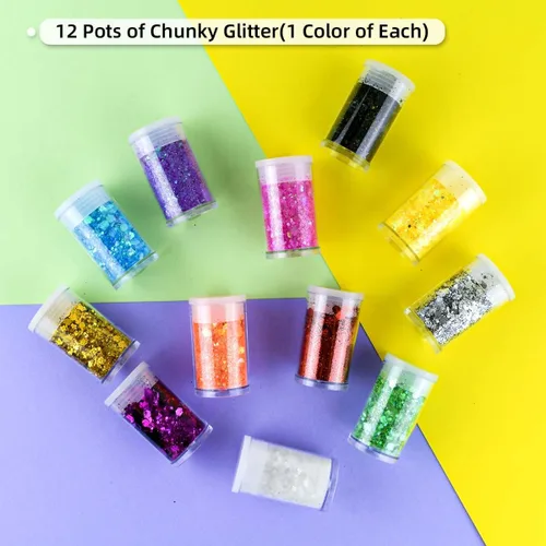 Miniatura 4 de 12 colores de purpurina gruesa para la cara, sin pegamento, cosmética para el cuerpo, uñas, ojos, arte del cabello, vaso de resina holográfica