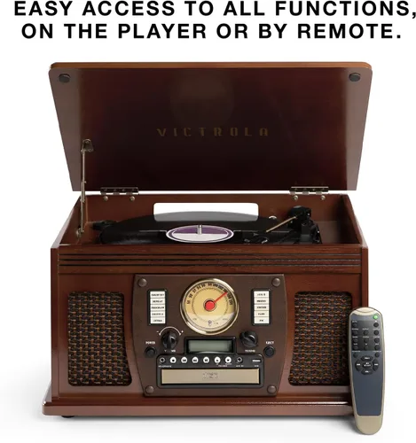 Miniatura 3 de Victrola Navigator - Reproductor de discos Bluetooth 8 en 1 con altavoces integrados, tocadiscos de 3 velocidades, reproductor de CD, cassette