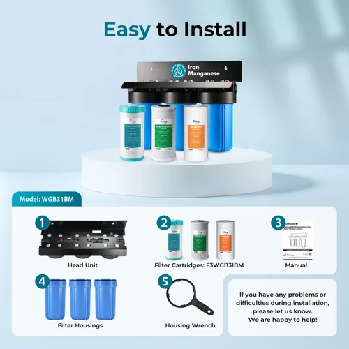 Miniatura 6 de iSpring Sistema de filtro de agua para toda la casa, reduce hierro, manganeso, cloro, sedimentos, sabor y olor, filtro de hierro de 3 etapas