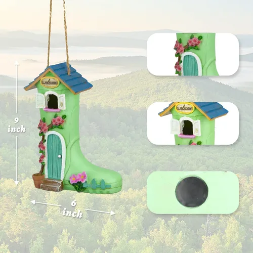 Miniatura 3 de Casa de pájaros Yinns, casa de pájaros colgante para pájaros silvestres en el exterior, casa de pájaros decorativa con bota de lluvia para B-Botas