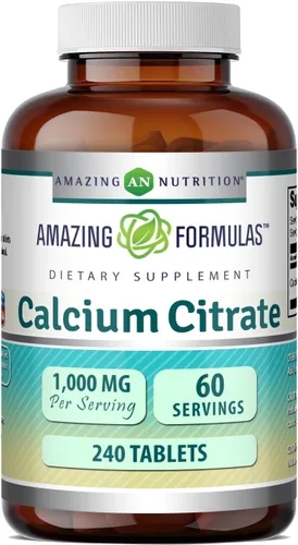 Amazing Formulas - Citrato de calcio de 1000 mg | Suplemento de tabletas | Sin OMG | Sin gluten | Fabricado en Estados Unidos (paquete de 1 | 240