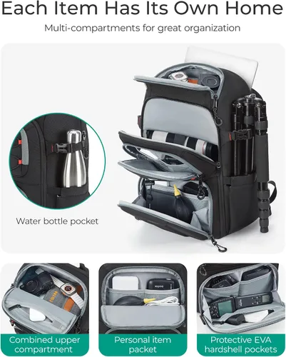 Miniatura 2 de BAGSMART Bolsa para cámara para fotógrafos, bolsa profesional para cámara compatible con portátiles de hasta 15.6 pulgadas, estuche para cámara