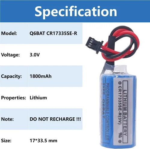Miniatura 2 de 20PCS Q6BAT CR17335SE-R 3V 1800mAh Lithium Battery Replacement Battery for Q25PRHCPU Q170HBATC QNS FANUC System