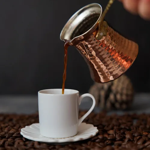 Miniatura 4 de Cafetera árabe, cafetera turca, cobre martillado hecho a mano, Cezve para 3 personas (mediana), cobre martillado