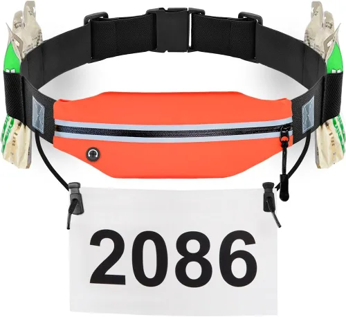 Miniatura 11 de RJ-Sport Cinturón de triatlón con bolsa, soporte para babero con número de carrera con 6 trabillas de gel, ideal para correr, ciclismo y maratón 01