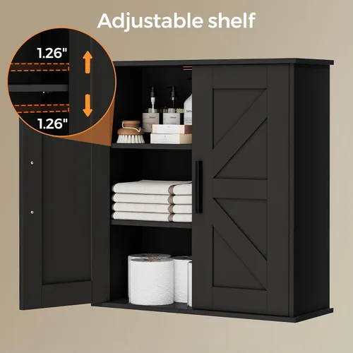 Miniatura 5 de Homleke Armario de pared para baño, armario de almacenamiento sobre inodoro con puertas de granero y estantes ajustables, botiquín de 3 niveles
