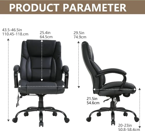 Miniatura 3 de Silla de oficina para computadora, silla de oficina grande y alta, 400 libras, base de metal resistente, silla de escritorio ergonómica para masaje