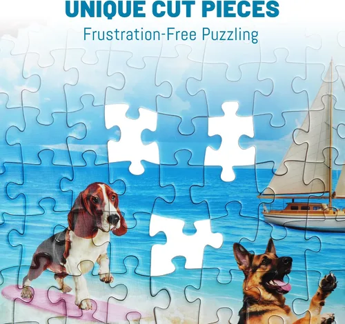 Miniatura 4 de BenBen Rompecabezas para adultos de 1000 piezas, perros en la playa, divertidos rompecabezas de perro con letras en la parte posterior, rompecabezas