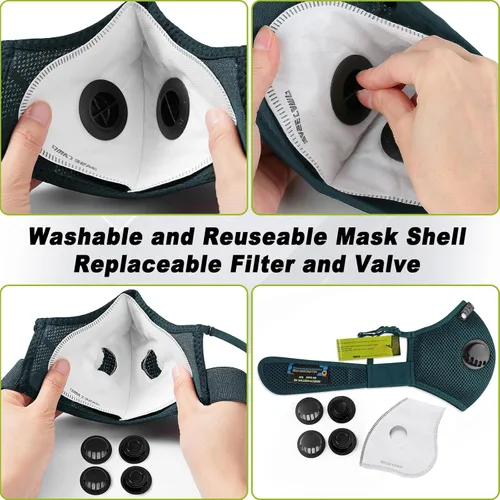 Miniatura 7 de BASE CAMP Máscara Antipolvo M Plus Mejorada, Máscara Respiratoria Reutilizable para Carpintería, Protección Facial con Filtros de Carbón 99.9%