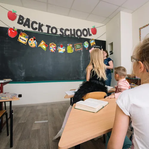 Miniatura 5 de Decoración de pancarta de bienvenida de regreso a clases, guirnalda colorida con purpurina para el primer día de escuela, banderines para aula