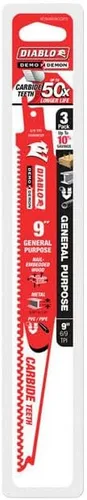 Miniatura 2 de Diablo Demo Demon DS0909CGP3 - Hojas de sierra recíproca de dientes de carburo para cortes generales, diseño de dientes de carburo, 9 pulgadas