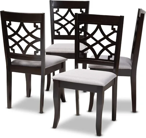Miniatura 13 de Baxton Studio Mael - Juego de 2 sillas de comedor y sillas de comedor tapizadas de tela gris y acabado marrón oscuro de madera
