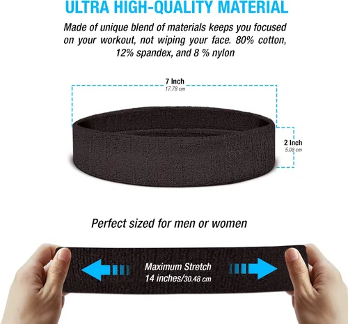 Miniatura 3 de Suddora Diadema de entrenamiento para hombres y mujeres, banda deportiva que absorbe la humedad, bandas de tela de rizo de algodón ligero
