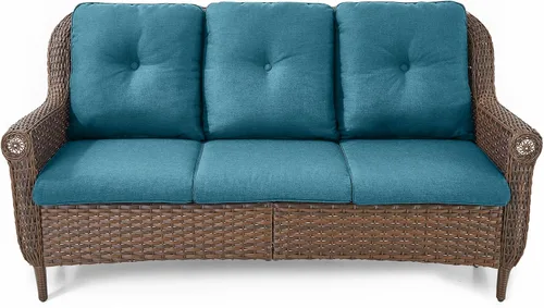 Miniatura 9 de Sofá de mimbre para patio, sofá de mimbre para exteriores, resistente para todo tipo de clima, sofás para 2 personas con respaldo alto y cómodos